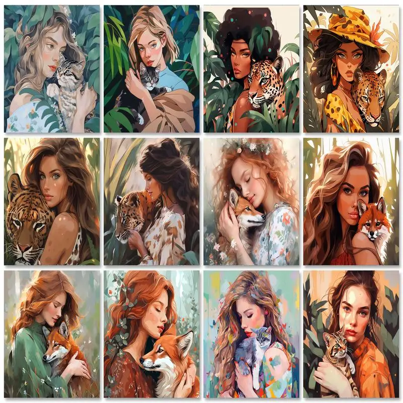 GATYZTORY Paint By Numbers Animals Woman Portrait Art Figure Drawing Coloring By Numbers Drawing On Canvas Handpainted DIY Gift