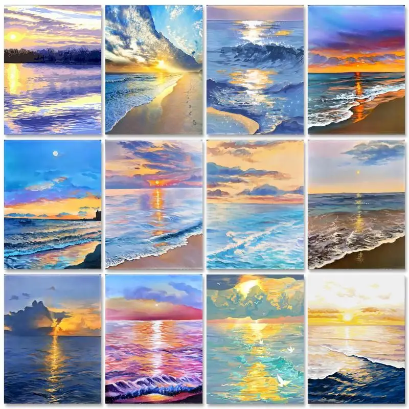 GATYZTORY Acrylic Painting By Numbers Sunset Seascape Coloring By Numbers On Canvas Simple For Beginners Adults Crafts Diy Gift