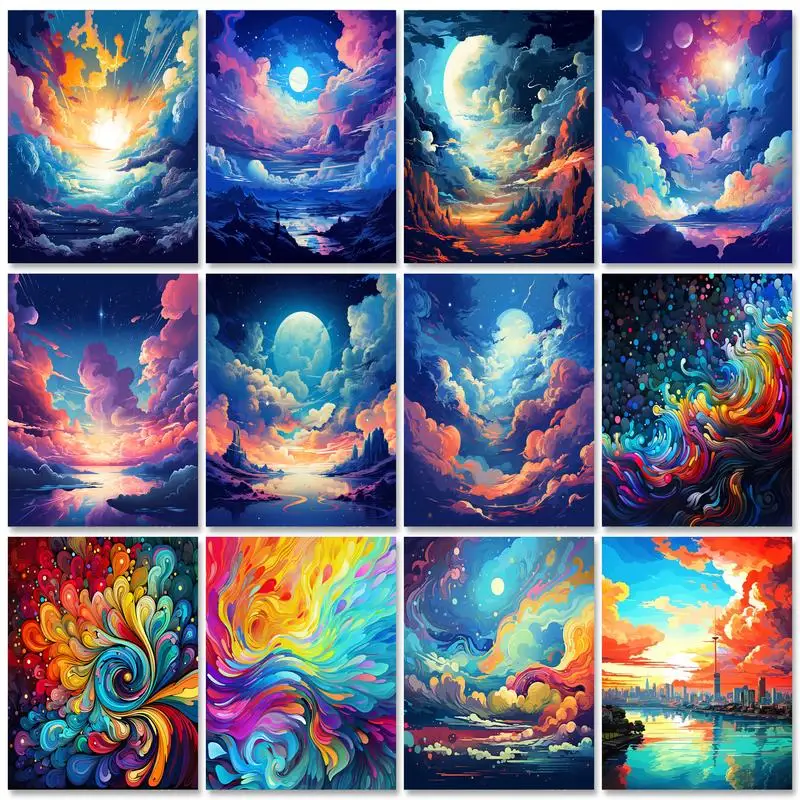 GATYZTORY Paints By Numbers Abstract Scenery Colorful Sky Picture Drawing Original Gifts With Frame Color Markers Modern Diy Set