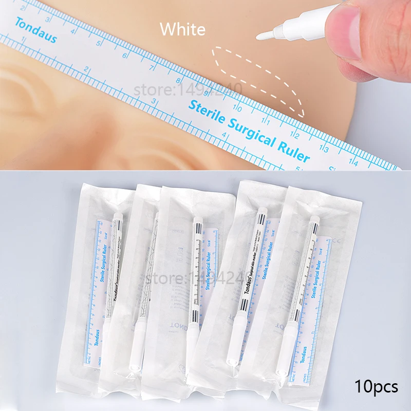 10 Pcs Microblading Positioning Pen White Surgical Eyebrow Tattoo Skin Marker Pen Tool Accessories with Measuring Ruler
