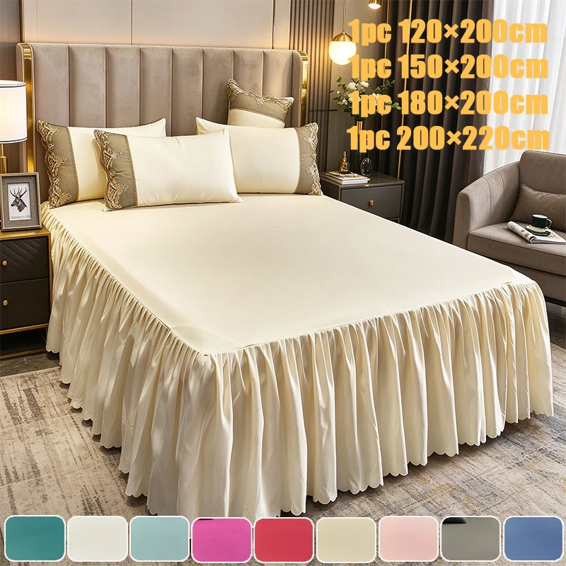 1pc Princess Bed Skin Friendly Brushed Fabric Fabric Skirt Anti-Slip Dust Ruffle Wrap Around Bed Cover for Queen Size Easy Care