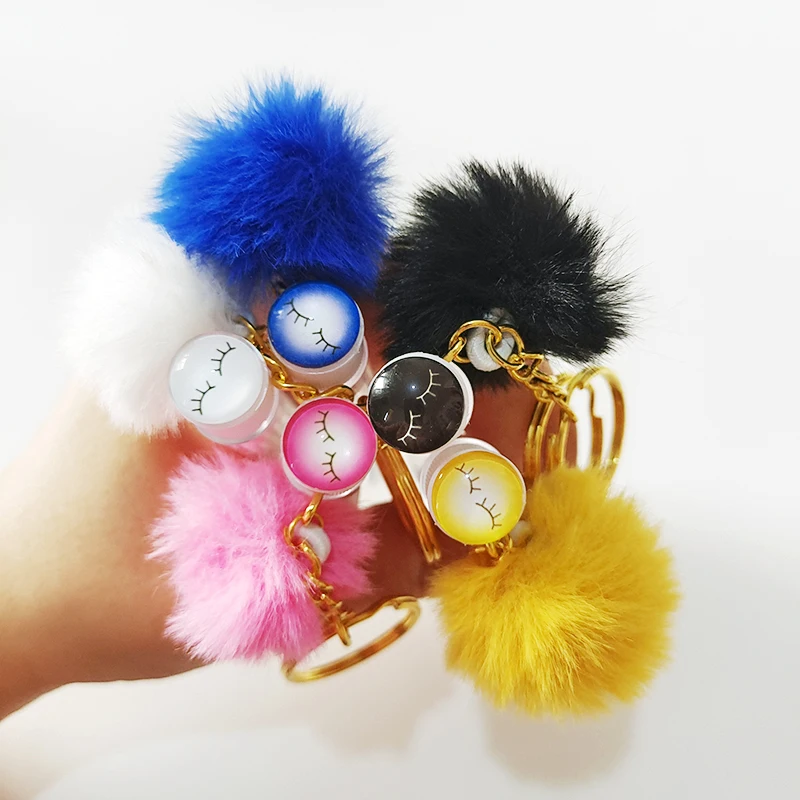 10Pcs Eyelash Eyebrow Brush With Gold Keychain Fur Ball Glitter Mascara Wand Lash Extension Makeup Tool Cleaning brush