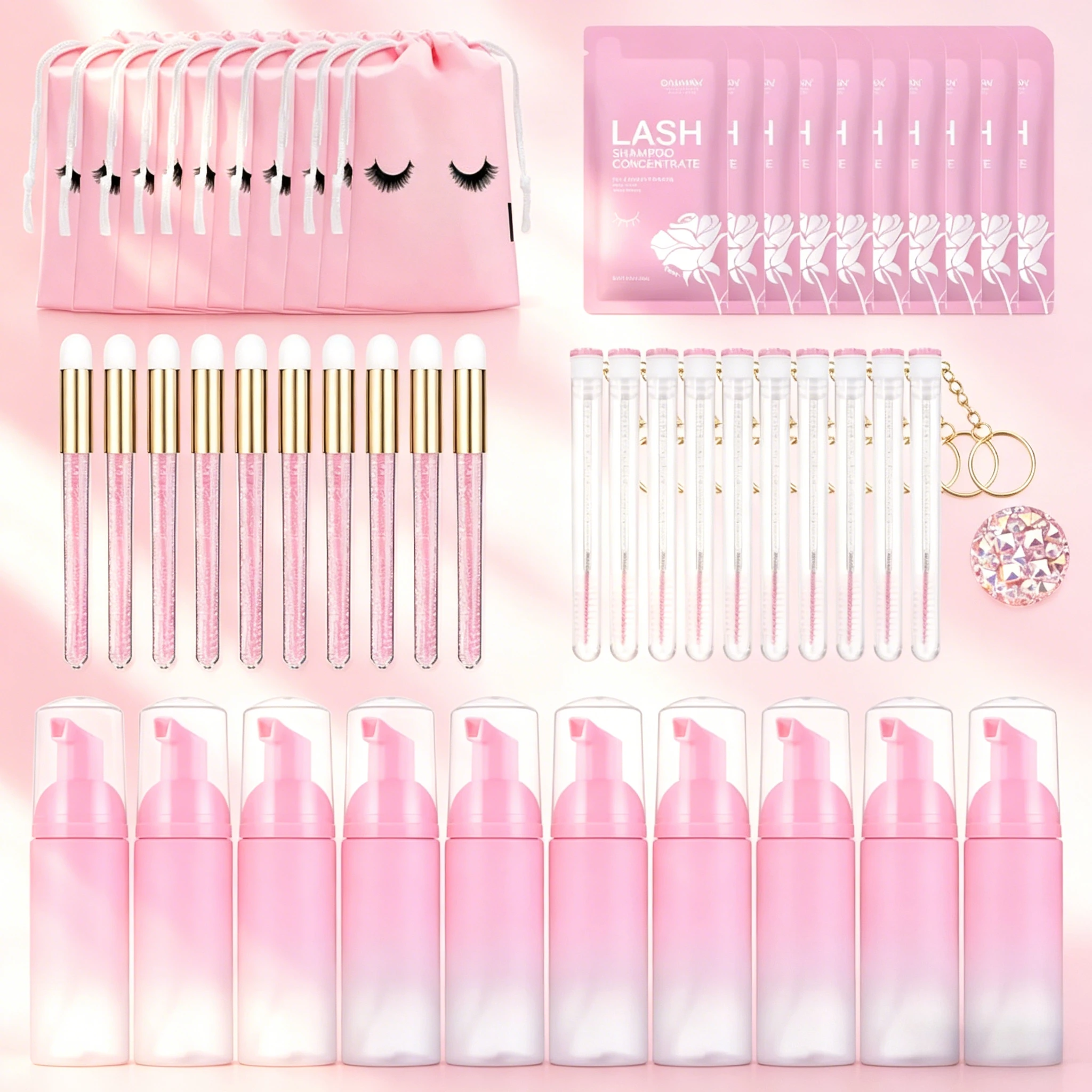 50/25pcs Eyelash Grafting Cleaning Kit Non-Irritating Lash Shampoo Brush Portable Makeup Cleaner Tool Set for Travel & Home Use