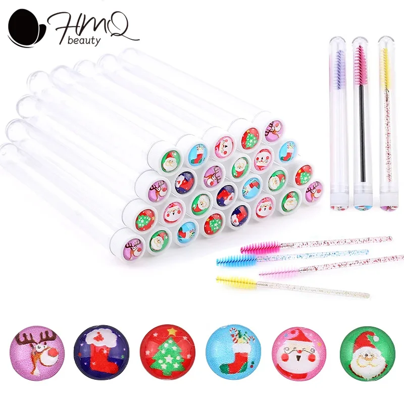 Reusable Christmas Drill Eyelash Brush Tube False Mascara Wand Dust-proof Disposable Eyebrow Brush Lash Extension Makeup Tools