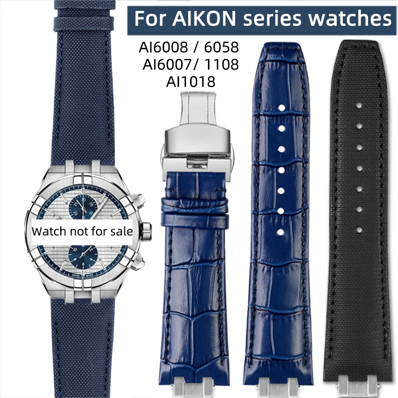 AI6008 AI6007 AI6038 AI6058 AI1108 Nylon watch band AIKON crocodile strap cowhide strap bracelet black blue For MAURITE LACROIX