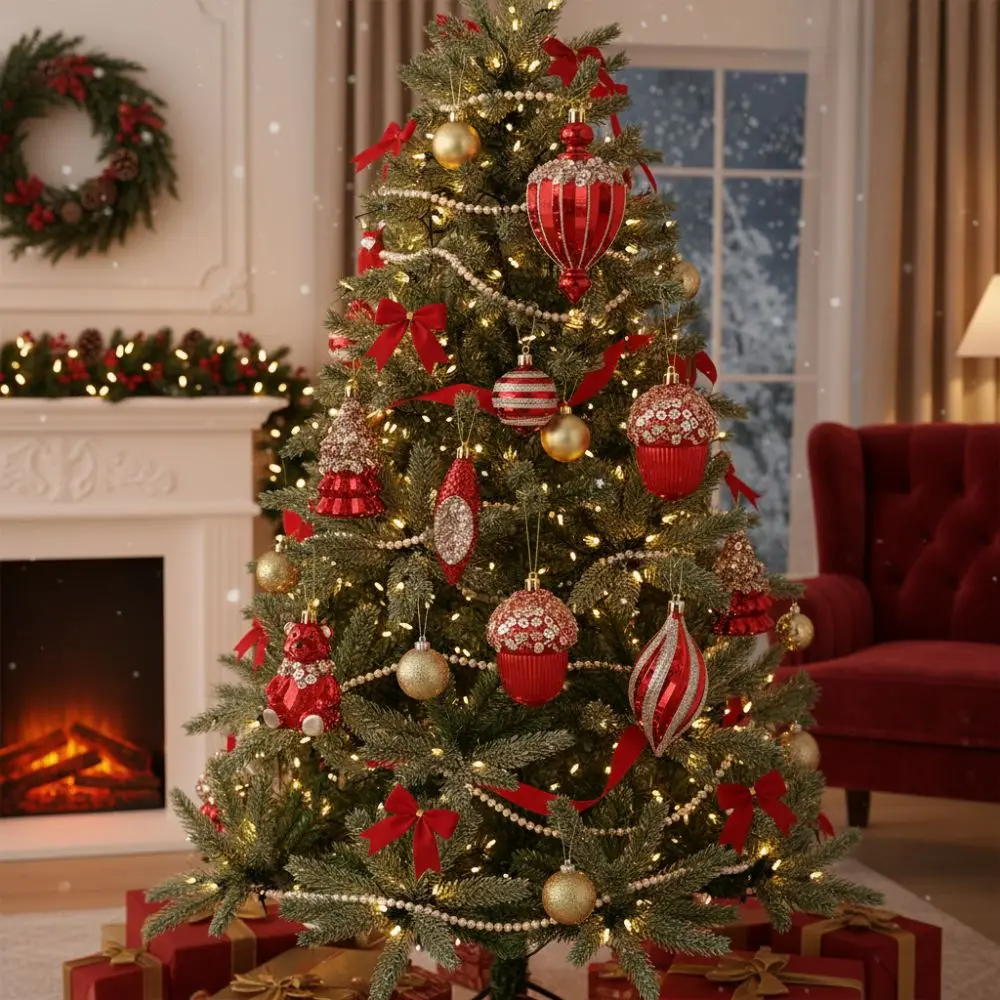 Red Christmas Tree Pendants Plastic Shatterproof Christmas Hanging Balls Acorn DIY Crafts Xmas Tree Pendant Party Decor