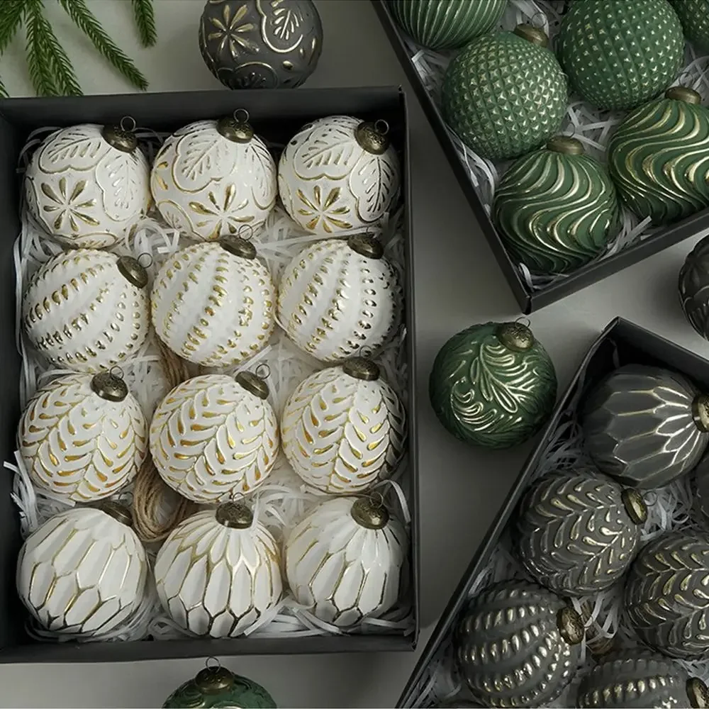 12pcs 8cm Christmas Tree Ball Pendant Shatterproof Retro Christmas Hanging Balls Reusable Elegant Xmas Tree Ornaments