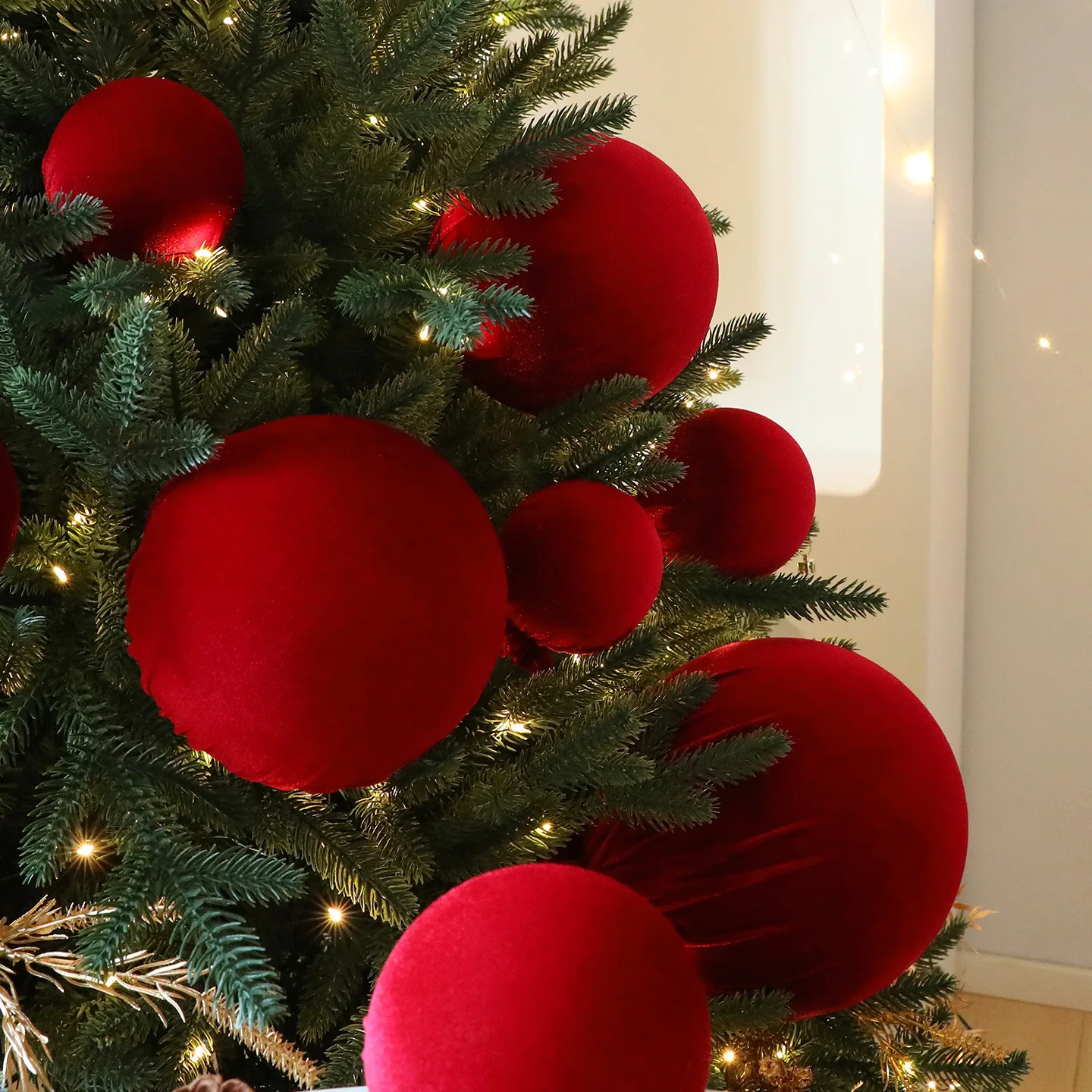 Burgundy Velvet Christmas Ball Ornaments Fabric Covered Xmas Tree Hanging Decorations DIY Holiday Scene Arrangement Decor