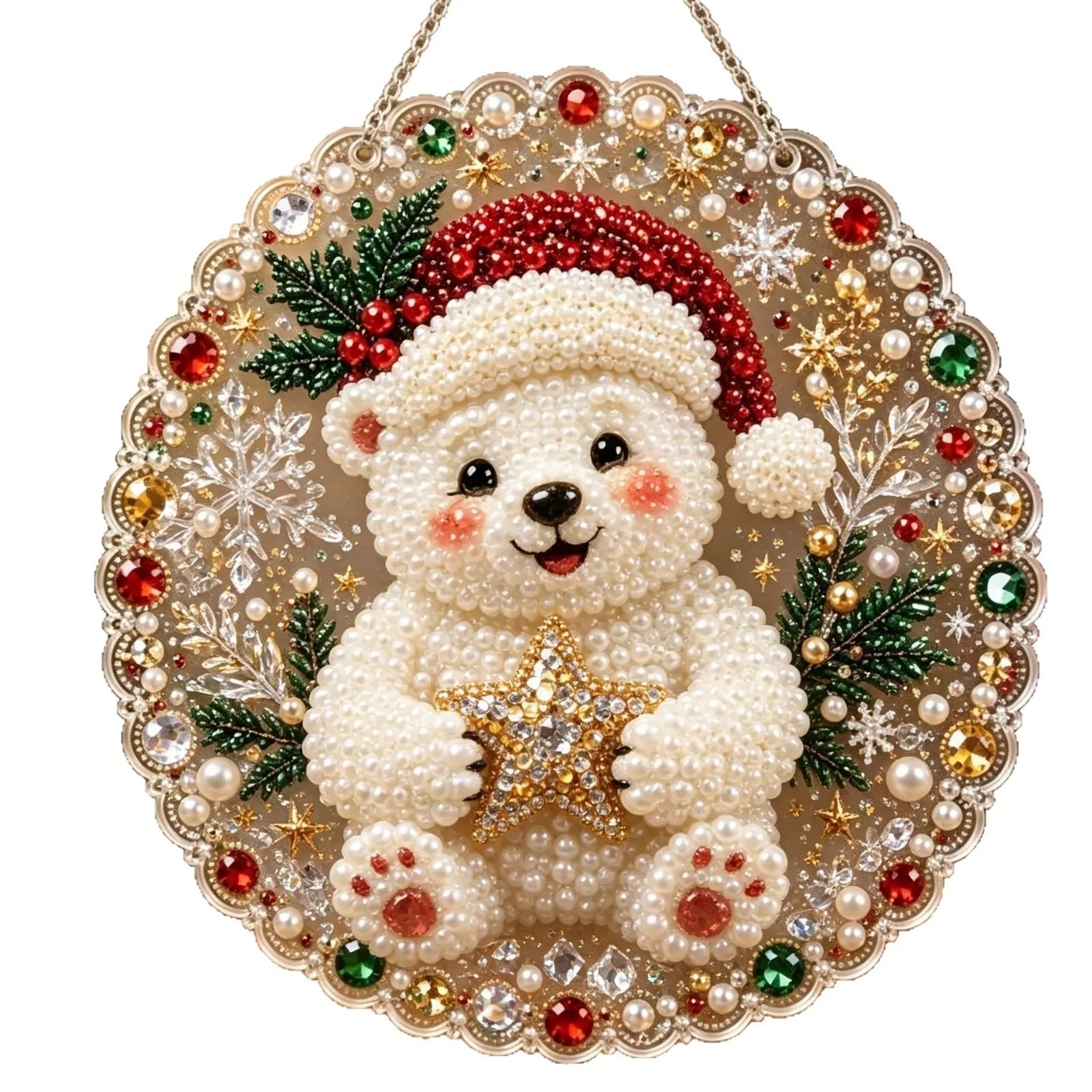 Christmas Ornament Diamond Painting Kit, Pearl Rhinestone Acrylic Hanging Decor for Tree, DIY Holiday Xmas Gift