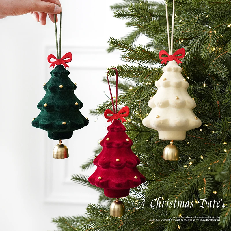 Flocked Surface Christmas Bell Ornament Foam Material Classic Xmas Style Door Wall Decor Tree Hanging Pendant