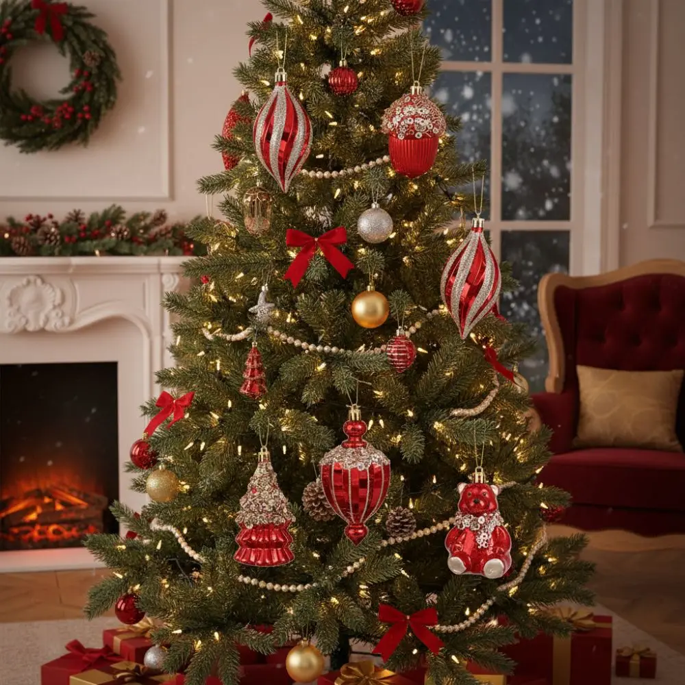 Red Christmas Tree Pendants Shatterproof Plastic Christmas Hanging Balls Acorn DIY Crafts Xmas Tree Pendant Christmas Tree Decor