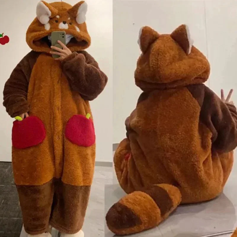 Lovely Adults Raccoon Robe Pajamas Homewear Cartoon Racoon Coral Fleece Warm Pajam Halloween Cosplay Sleepsuit Animal Sleepwear