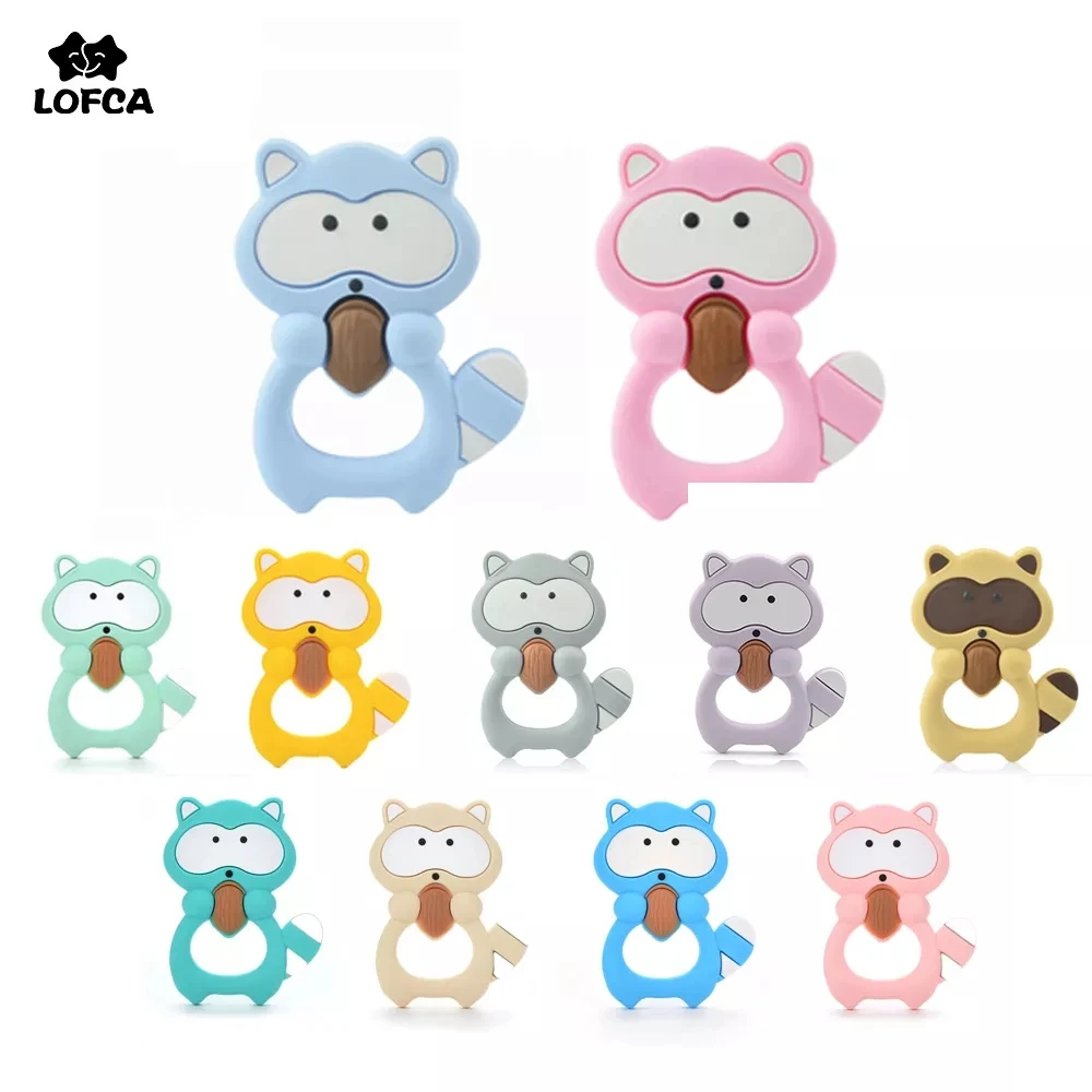 1PC Raccoon Silicone Teether Toys Necklace Accessories Infant Chew Toys Raccoon Silicone Beads Soft teether DIY Baby Teething