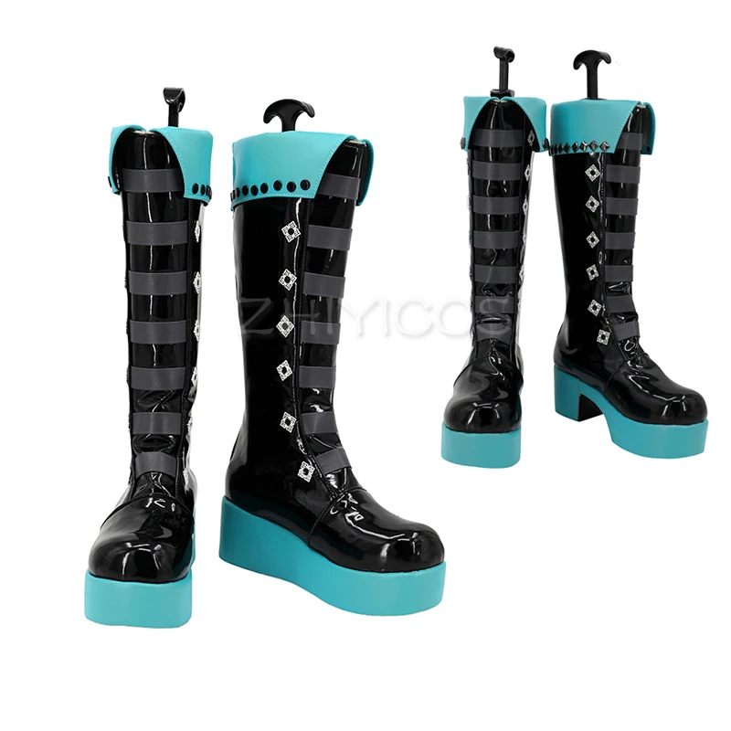 Anime Miku Cosplay Shoes Raccoon Cosplay Shoes Women Girls Halloween Cosplay Boots High Heels/Platform Zipper-up PU Leather