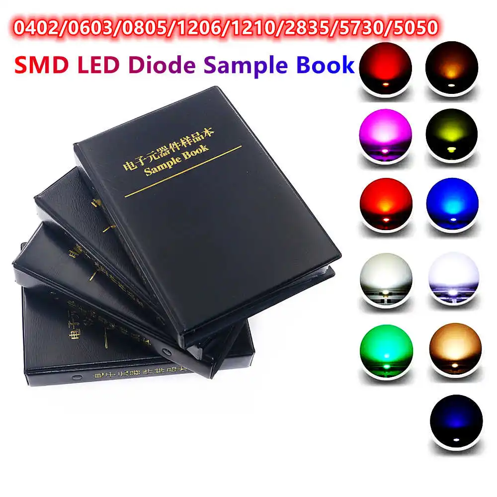 0402 0603 0805 1206 1210 2835 5730 5050 SMD LED Diode Sample Book Red/Green/Blue/White/Yellow/Warm White/Orange/Purple/Ice Blue