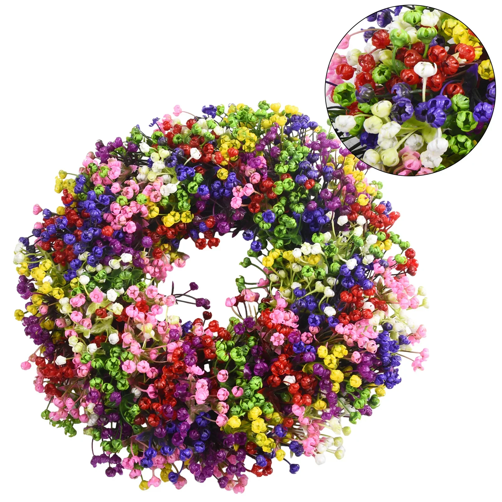 40cm/15.75inch Seasonal Decoration Weddings Garlands Gypsophila Wreaths for Front Door Holiday Home Decor Parties Plants Wreath