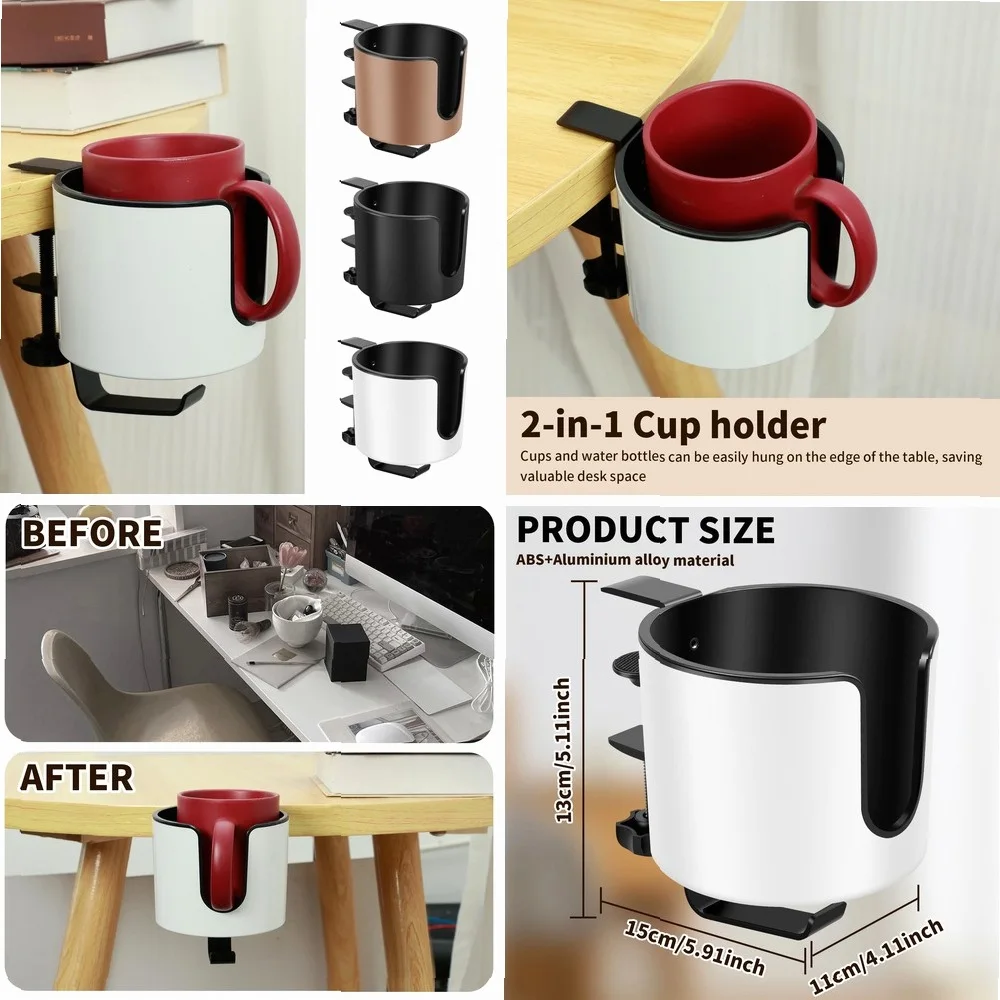 2-in-1 Adjustable Desk Clamp Headphone Holder & Cup Rack – Non-Slip for Coffee Mugs, Water Cups, Gaming Accessories