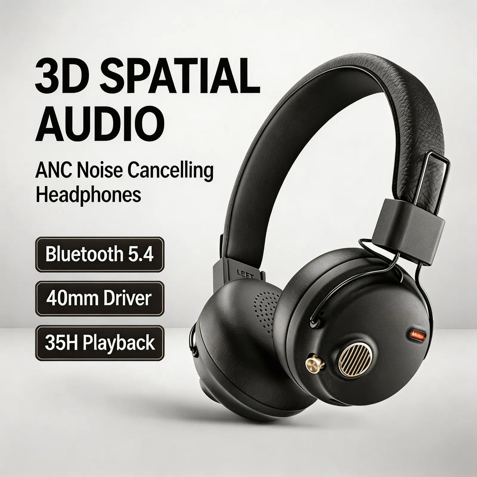 Retro Wireless Over Ear Headphones 43dB ANC Bluetooth 5.4 100H Playtime 3D Audio Foldable Headset for Gaming Travel Laptop Phone