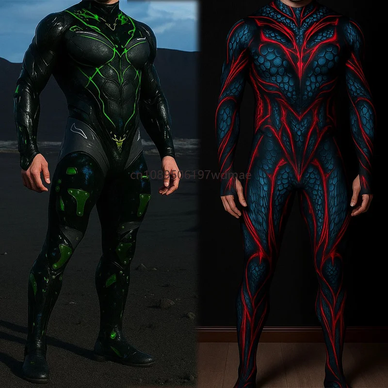 Men's Cyber Punk Muscle Tight Bodysuit Sci Fi Cool Printed Cosplay Costume Perfermence Zentai Suit Carnival Stage Outfit