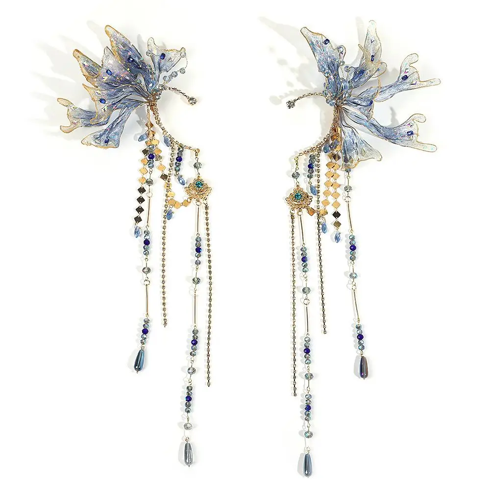 New Butterfly Super Fairy Ears Hanging Princess Mermaid Fringed Headdress Hanfu Antique Hair Accessories