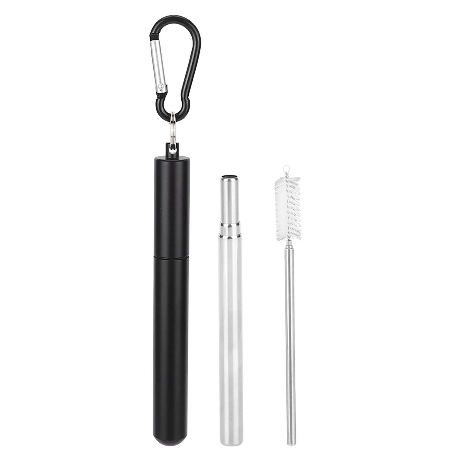 C9 Portable Stainless Steel Telescopic Reusable Straw with Cleaning Brush for Drinking Coffee Milk TeaBlack Travel Storage Boxes