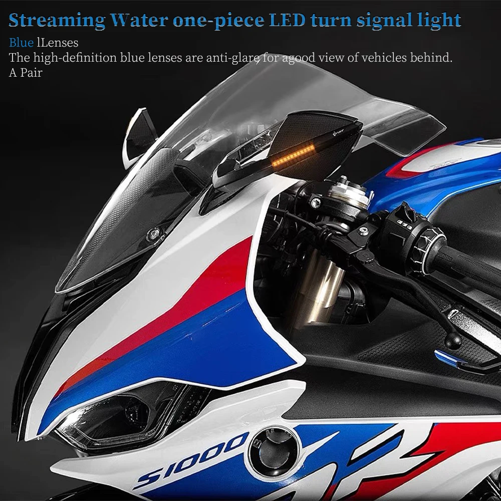 Motorcycle New Adjustable Swivel Comfort LED Turn Signal Mirror ABS Carbon Fiber/Stripes Black For BMW S1000RR 2019-2024