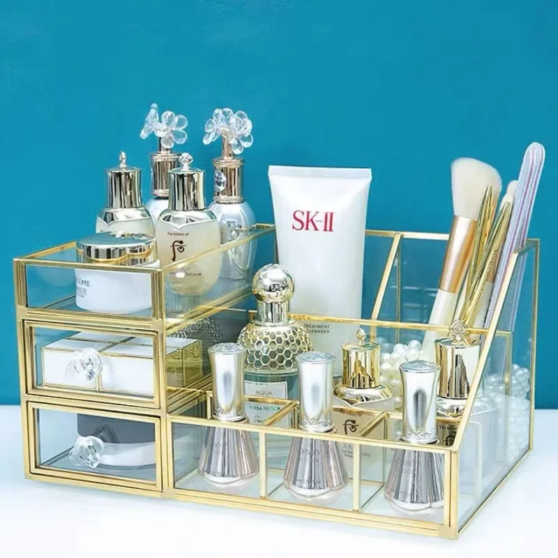 Clear Glass Makeup Brush Holder Cosmetic Storage Case Lipstick Holder Desk Organizer Cosmetic Make Up Organizer Makeup Tools