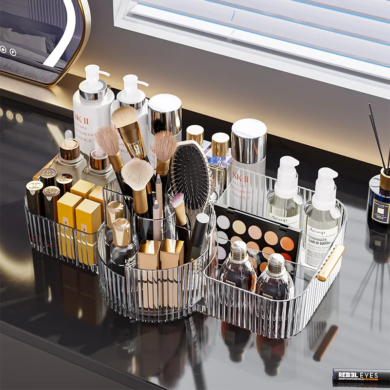 New 360° Rotating Makeup Brush Holder Cosmet Storag Box Luxury Makeup Organiser Lipsticks Make Up Container Vanity Organizer Box