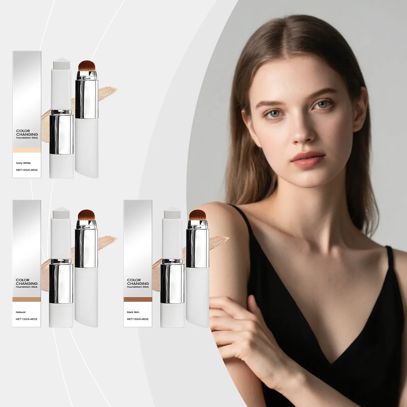 Foundation Make-Up Stick Double Head with Brush Lightweight Brighten Matte Liquid Base Sweat-Resistant Professional Cosmetics