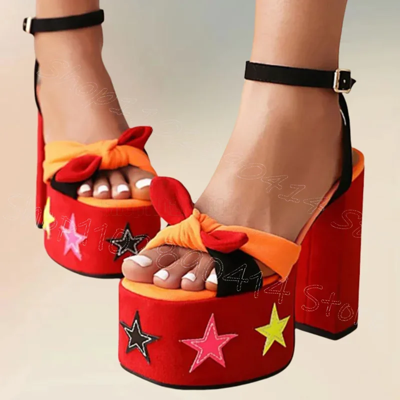 Colorful Star Design Bow Knot Platform Sandals Buckle Strap Women Shoes Chunky High Heels Party Dating 2026 Zapatos Para Mujere