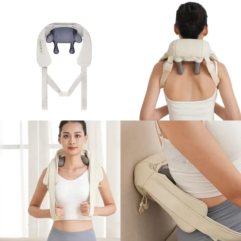 【CHIMU HOME】 Best Portable Electric Cordless Shiatsu Mini Cervical Neck Massager Pillow 2 Intensity Modes with Heat for Pain
