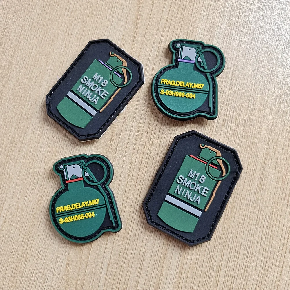 Grenade Smoke Ninja Hook & Loop Patch Custom PVC 3D Rubber Morale Badge for Military Outdoor Tactical Backpack Helmet Armband