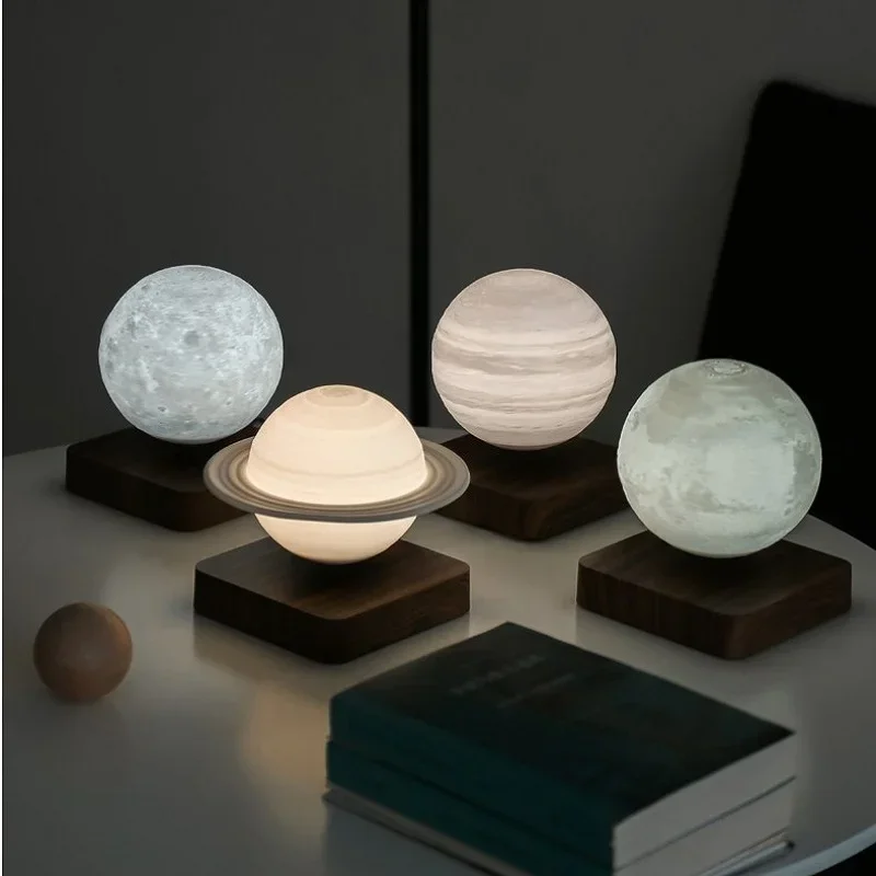 Night Light Creative 3D Magnetic Levitation Moon Lamp Rotating Christmas Led Floating Moon Light Home Decoration Holiday Gift