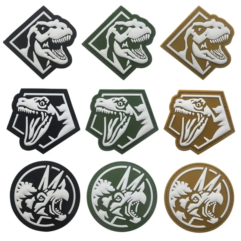 Dinosaur Hook & Loop Patch Custom PVC Rubber Raptor Luminous Morale Badge for Military Outdoor Tactical Backpack Helmet Armband