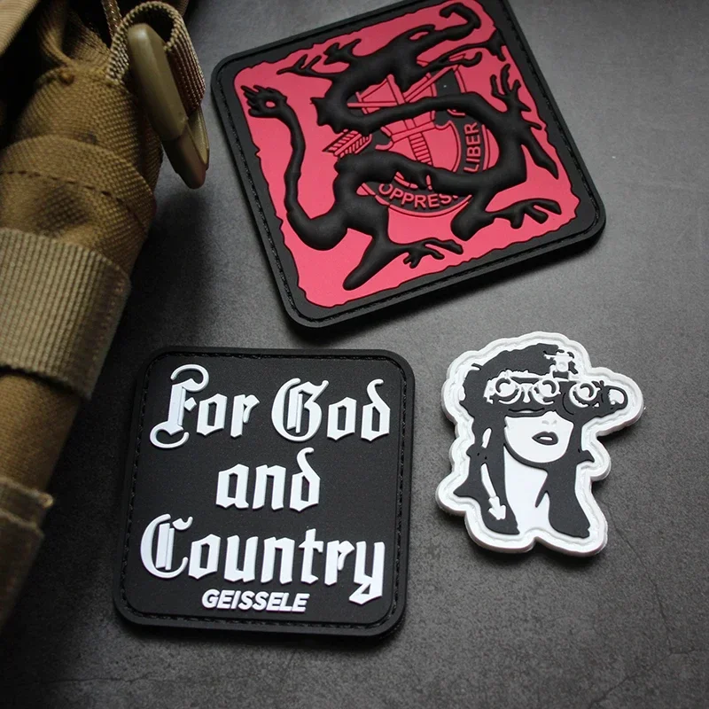 Geissele for God and County Patch Luminous PVC Armband Tactical Helmet Backpack Stickers Dragon Hook and Loop Morale badge