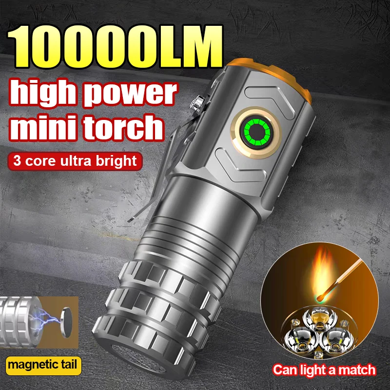 10000LM Ultra Bright Led Flashlight 18500 Rechargeable Led Torch Portable Mini Hiking Tactical Flashlight 3Core High Power Torch