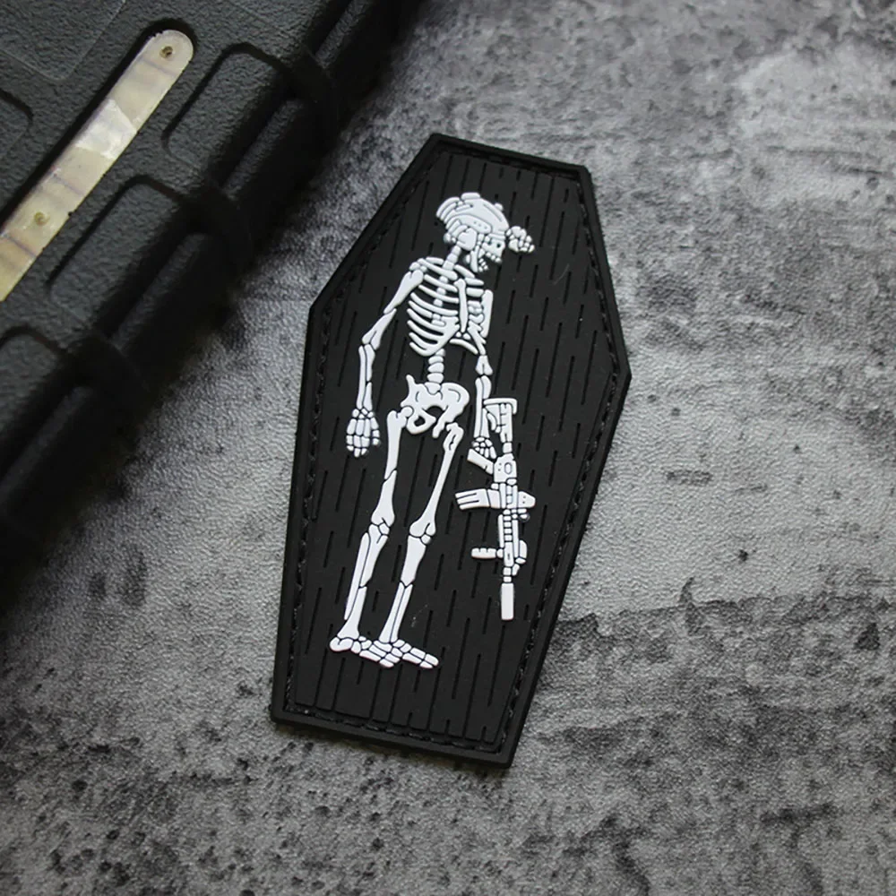 Projektmonark PVC Luminous Skull Patches on Clothes FOG Tactical Morale Skeleton Man Rubber Badge on Backpack Helmet Armband
