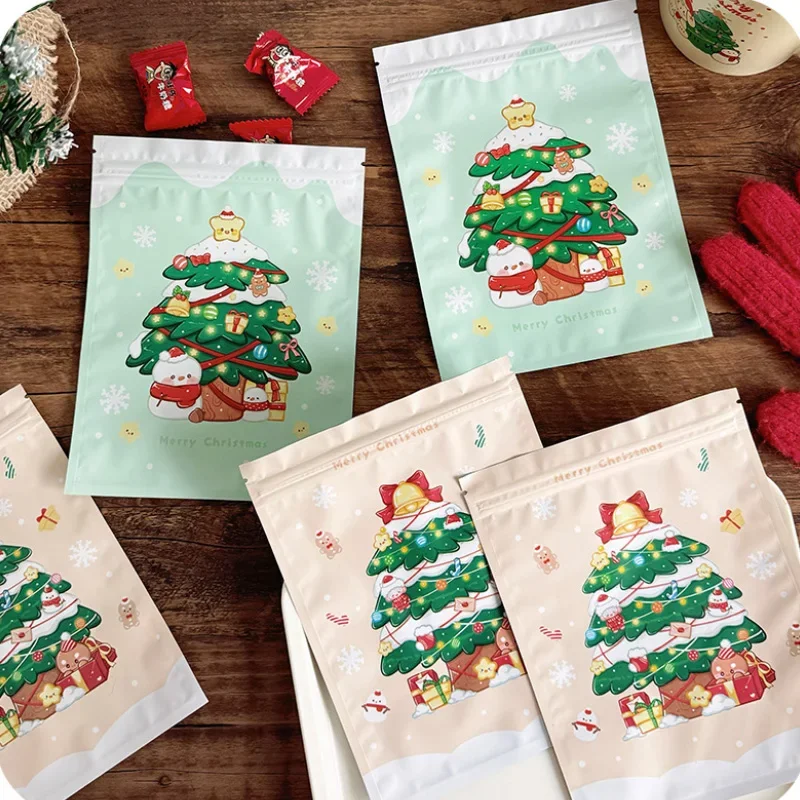 100pcs Christmas Surprise Blind Bags Foil Candy Cookies Card Zipper Self Sealing Empty Gift Bag Xmas New Year Party Supplies