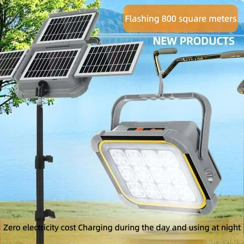 Solar-Powered Floodlight Portable Handheld Lantern Travel Camping Emergency Outdoor Stall Multi-Function Rechargeable Lighting