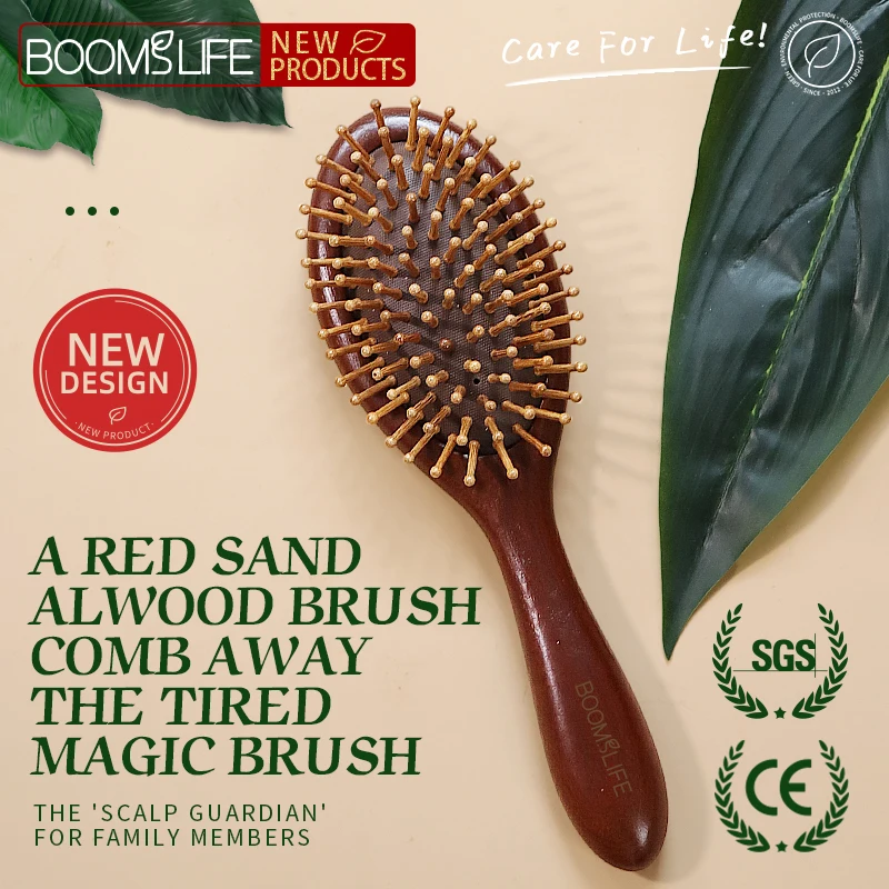 Sandalwood Hair Brush Women Styling Massage Scalp Wide Wood Teeth with Round Dot Hairbrush Anti-static Comb for Hair Beauty Tool