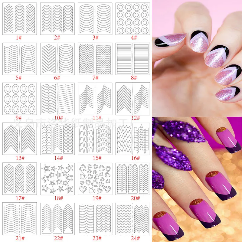 Adomaner 10 Sheets/Lot French Stencil Manicure DIY Nail Art Form Fringe Tips Guides Stickers Stencil Strip Styling Beauty Tools