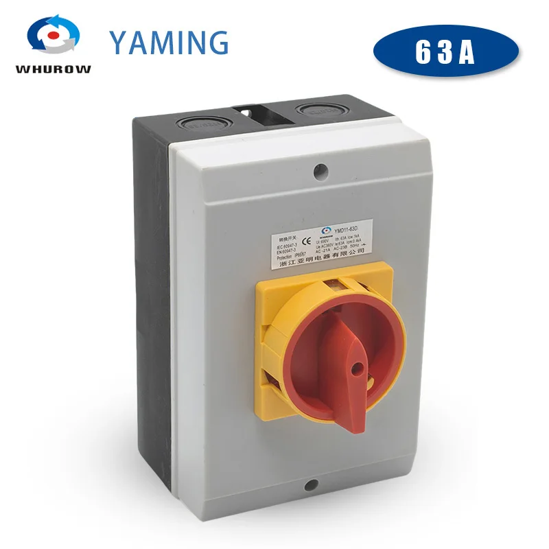 YMD11-63D Load Break Isolator Switch 63A 690V 3/4P Manual ON-OFF Padlock Isolating Switch IP65 Waterproof Protect Box LW30