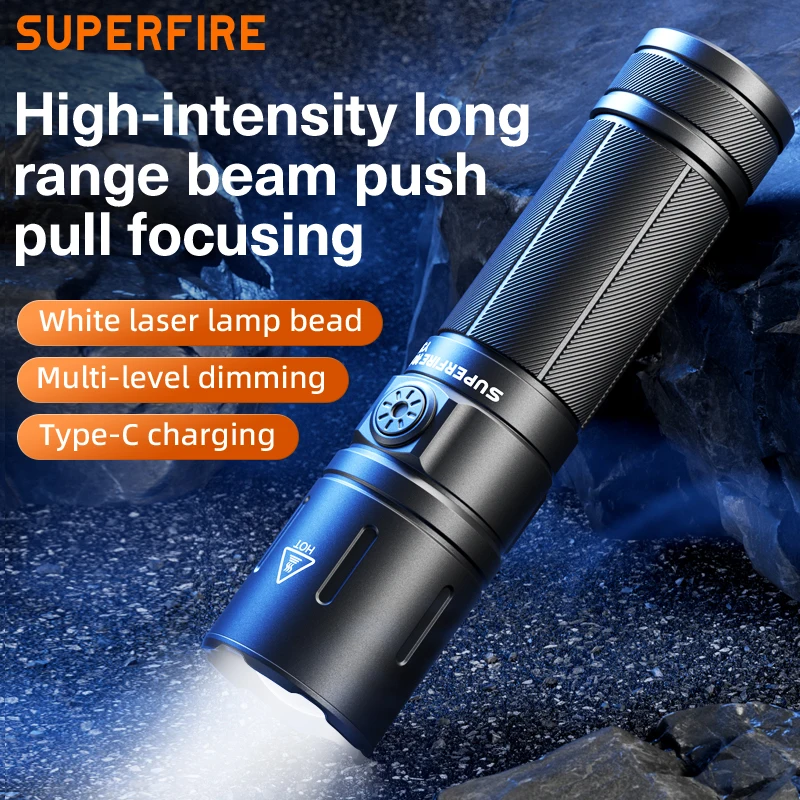 SUPERFIRE Y39 high power Rechargeable led flashlight 8400K Portable Zoomable tactical Torch Rechargeable Camping Emergency lamp