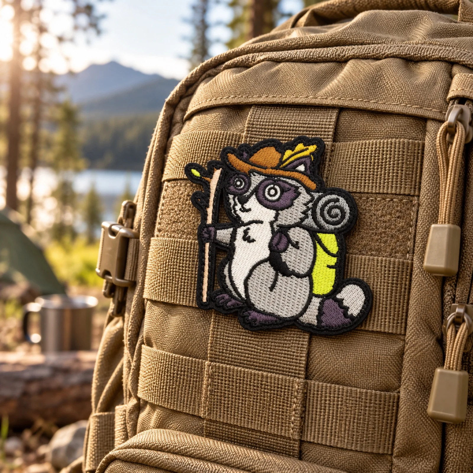 Funny Raccoon Embroidered Patch Cowboy Animal Hook Loop Morale Patch for Backpack Jacket Hat Outdoor Gear Clothing Decoration