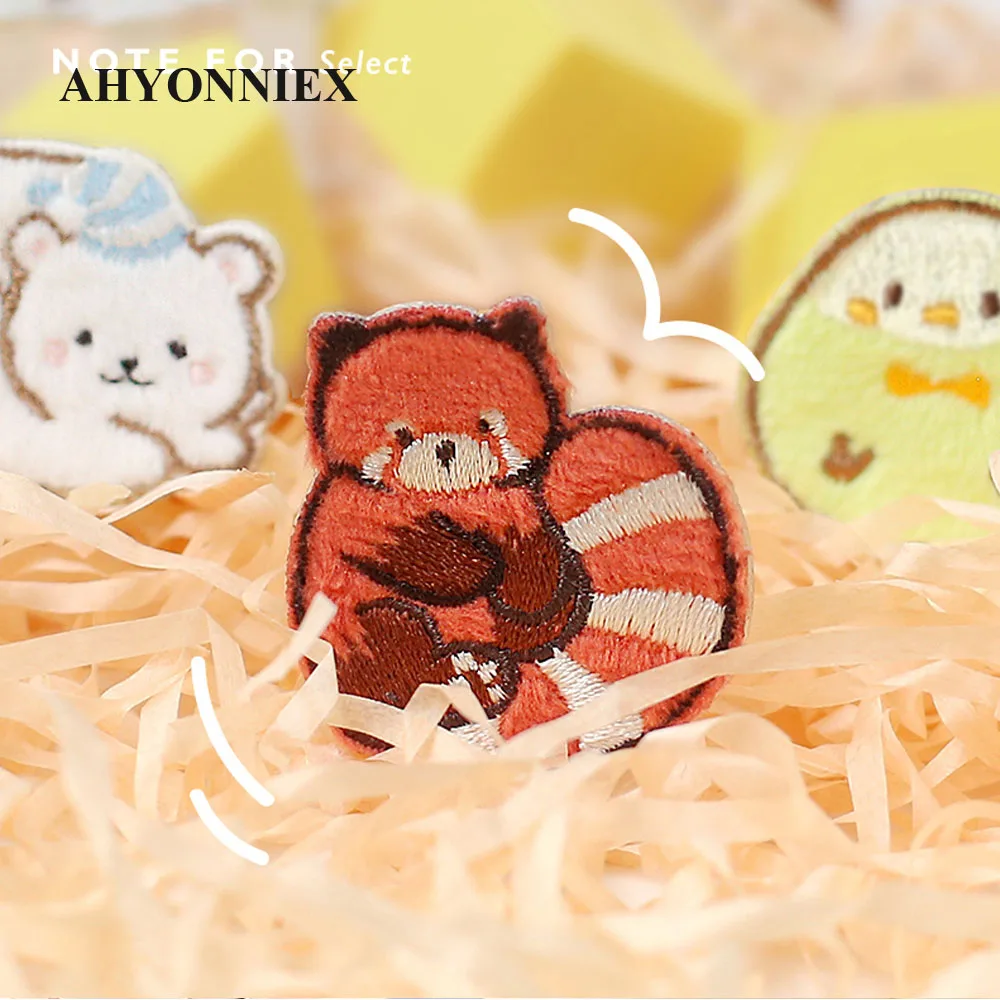 AHYONNIEX Cute Fat Bear Raccoon Embroidery Repair Patches Bag Jacket Jeans Strip Iron On Patches for Clothes Super Glue Sticker