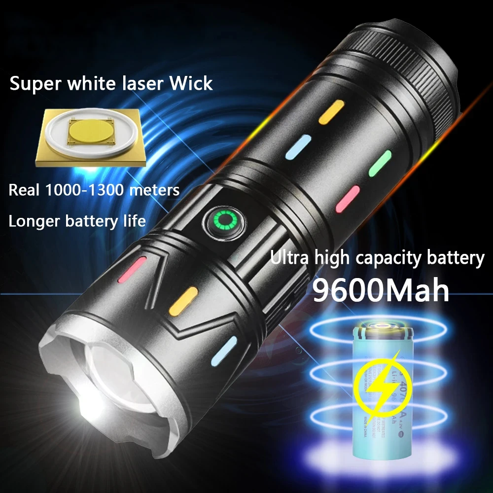 Newly upgraded high-power flashlight, powerful remote spotlight, rechargeable zoom aluminum alloy tactical torch,camping lantern