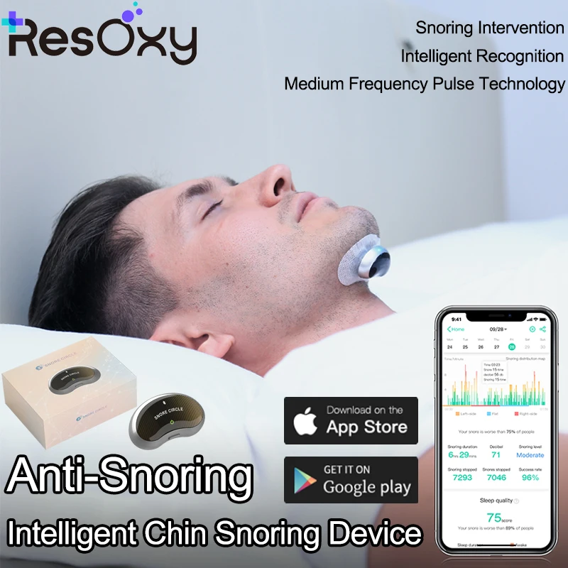 Resoxy Intelligent Anti-Snoring Chin Snoring Device Adults Sleep Monitor Medium Frequency Pulse Intervene For Apple Android App