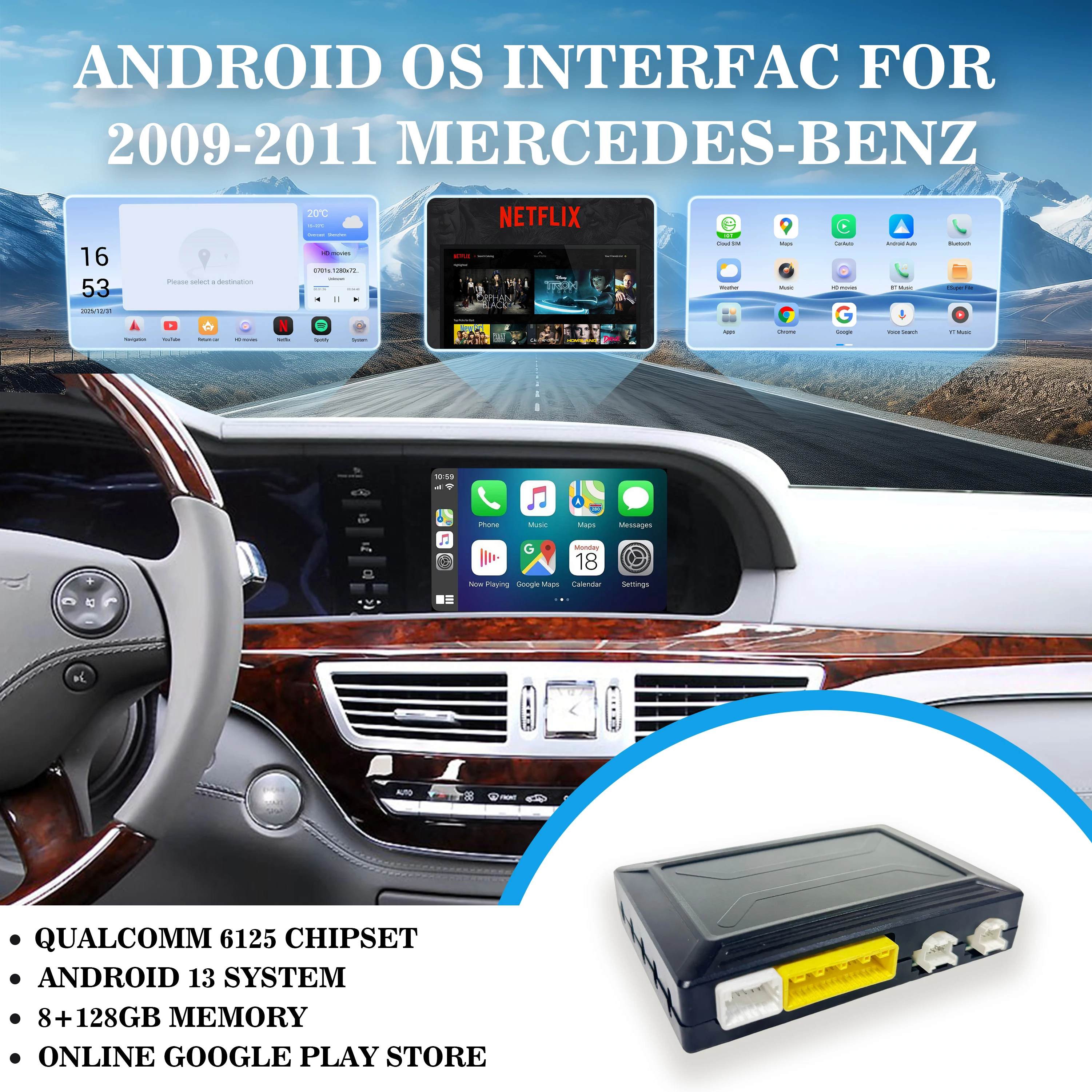 Wireless CarPlay Android Auto Interface for Mercedes Benz A B C E GLK ML SLK Class 2008-2012 NTG4.0 Original Screen Upgrade Plug
