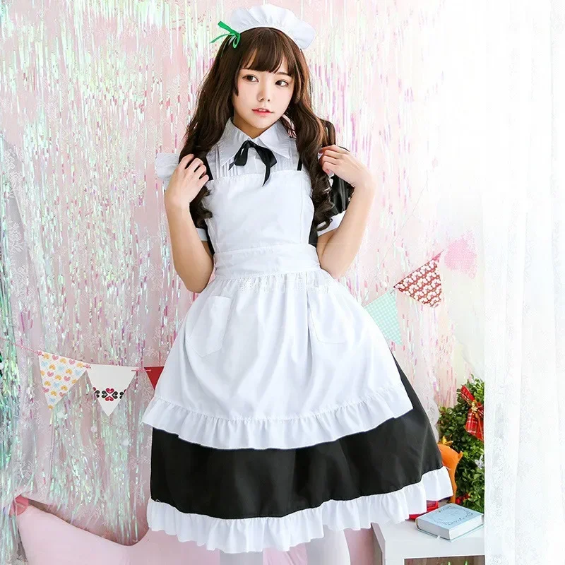 Black And White Classic Maid Costume Long Skirt Cute Japanese Anime Maid Costume Coffee Cosplay Costume Female