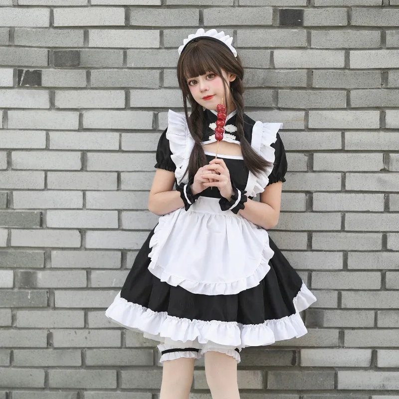 Plus Size Lolita Chinese Chongsam Anime Cosplay Maid Costume Princess Halloween Black White Japanese School Girl Kawaii Clothing